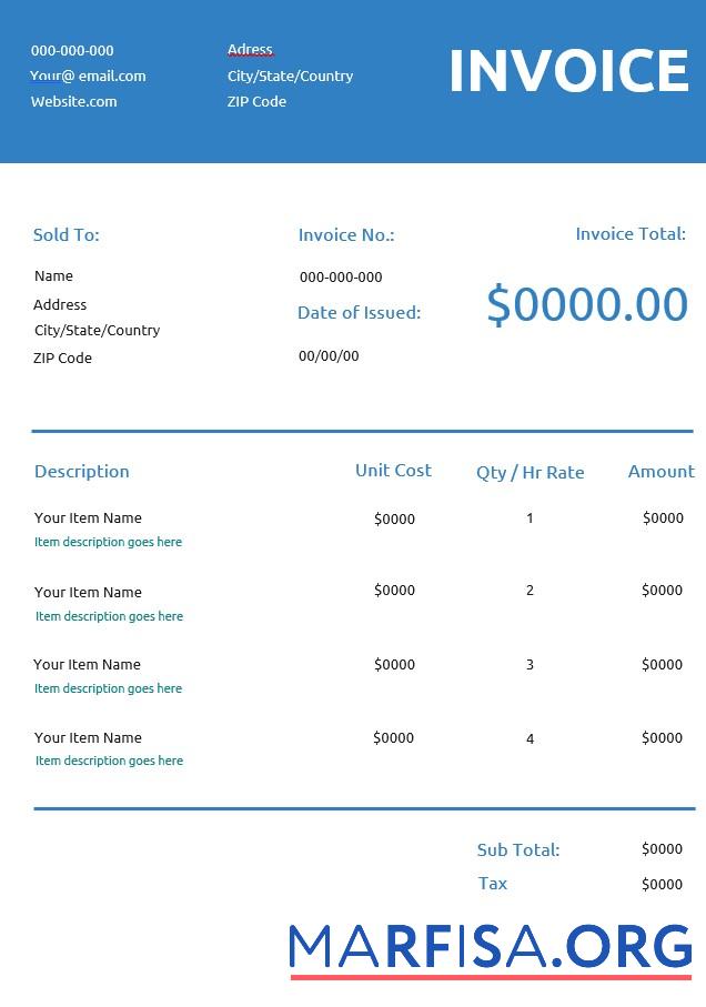 Blank Generic Commercial Invoice Template